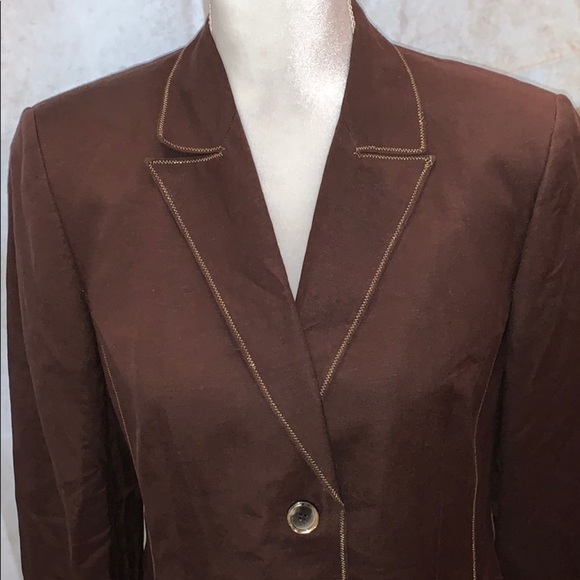 Kasper Chocolate Brown Jacket w/ Gold Stitching - Picture 2 of 12